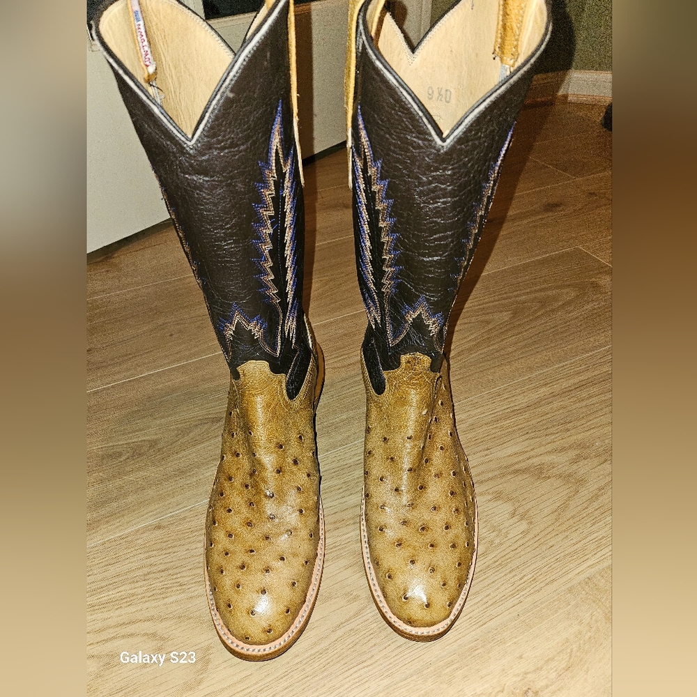 Men's Brown Ostrich Leather Cowboy Boots Size 9.5